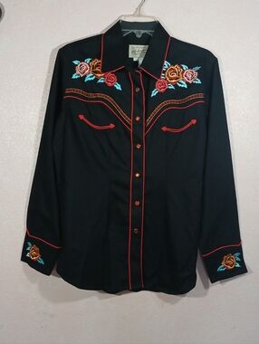 Rockmount Ranch Wear Western Shirt w/ Pearl Snap Buttons + Flower Embrodery  (L)